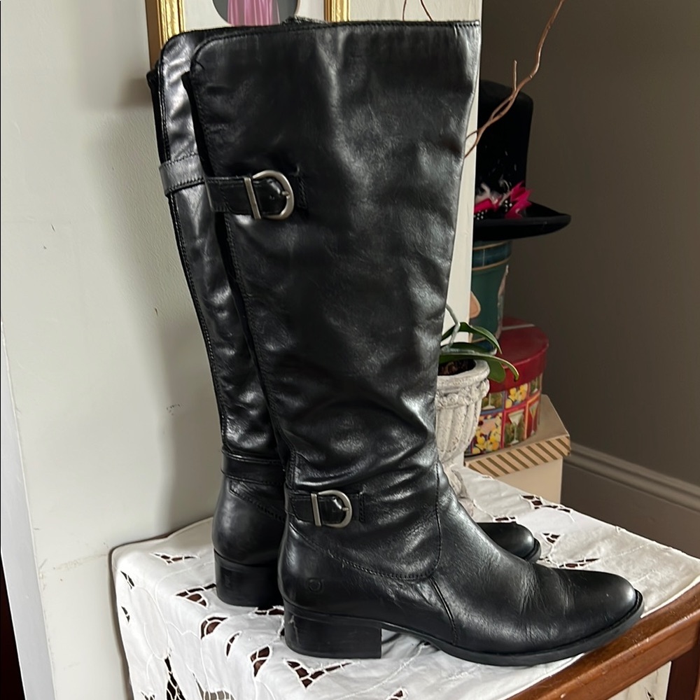 Born Black Over the Knee Boots with Buckle Straps